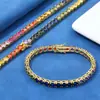 Cadena de Tenis de Circonita Colorida Transfronteriza Europea y Americana 5mm Joyería Hip-Hop Accesorios Versátiles de Moda Pulsera para Hombre Personalización