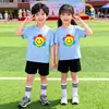 Conjunto de Camiseta de Verão Infantil Duas Peças para Apresentações, Show de 1º de Junho Girassol Colorido Uniforme de Classe Roupa da Moda