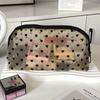 Nuevo Estilo Ins Bolsa de Maquillaje Rosa de Malla de Terciopelo con Forma de Corazón, Bolsa de Tocador y Cosméticos Portátil para Chicas, Gran Capacidad, Transpirable