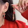 Pendientes de Borla con Carácter de Fortuna Rojo de Año Nuevo para Mujer, Únicos y Elegantes, Dulces Accesorios de Oreja de Año Nuevo, Clips para Orejas sin Perforar