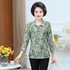 Camisa Manga Três Quartos Novo Estilo Primavera & Outono 2023 Feminina Gola Lapela Estampa Floral Blusa Camisa de Mãe de Meia Idade