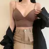 Camisole Picante Menina com Decote em V e Almofadas de Sutiã Embutidas, Top Curto Tubinho para Usar por Cima