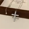 Colar Cruz de Prata Esterlina S925 com Cravação de Zircônia, Luxo Leve, Super Brilhante, Moda Clássica, Versátil, Corrente de Clavícula de Alta Qualidade