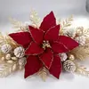 Navidad Preferida Alta Calidad Borde Dorado Rojo Polvo Flores de Navidad Simulación 42cm Cabeza de Flor Adornos para Guirnaldas de Árbol de Navidad