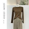 Ropa interior térmica cálida de otoño e invierno para mujer, camiseta de manga larga ajustada de cuello alto medio de alta gama con chaqueta, top pequeño fragante