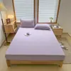 Lençol de Cama Ajustável de Algodão Puro Lavado Classe A Protetor de Colchão Quarto de Dormitório Cobertura de Cama Anti-Sujeira Elástico 360° Capa de Lençol Ajustável Antiderrapante