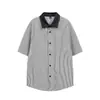 Verão Sulista Disfarçado Retro Americano Tendência Versátil Listrado Bordado Gola Cardigã Solto Casual Unissex Camiseta de Manga Curta de Verão