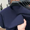 Bestseller de live streaming: Camiseta de malha de cor sólida com mangas curtas, suéter fino de malha masculina business casual com gola redonda e meia-manga, camiseta de malha para usar por baixo