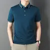 Camiseta de manga curta masculina algodão mercerizado lapela verão nova camiseta casual moda ins marca trendy cor sólida camisa polo