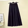 Novo saia midi de tricô de cintura alta para outono e inverno para mulheres, saia plissada de lã em linha A com barra larga em estilo universitário, para ser combinada com um suéter