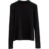 Camiseta básica blanca de cuello semialto para mujer, estilo coreano otoño e invierno 2025, corte ajustado, tacto de alta gama, top de manga larga para capas
