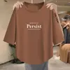 Camiseta de manga tres cuartos con descuento por sobrestock, nuevo estilo primavera-verano para madres, corte holgado, con bajo curvo irregular, para mujeres de mediana edad y mayores