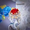 Anillo Italiano Vintage con Textura Cepillada y Tallado en Oro Artesanal Rubí Rupia Anillo Antiguo de Oro Bicolor con Corona