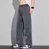 Pantalones casuales de pierna ancha finos de seda helada de lyocell tencel estilo americano para hombre, pantalones de trabajo rectos holgados