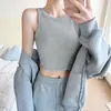 Camisola com Costura Canelada para Mulheres, Novo Estilo Outono 2026, Cobrindo os Lados do Peito, Gola Redonda, Sem Mangas, Top Curto