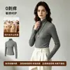 Camiseta base de cuello alto de cachemira para mujer de principios de otoño, ligera, termorreguladora, suave, antiestática, ligeramente transparente, corte ajustado, manga larga