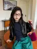 Jaqueta de Outono para Meninas Primavera e Outono 2025 Nova Estilo Coreano Tendência Cool Jaqueta Biker Curta Infantil Top de Couro