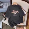 Camiseta de Algodón Puro con Estampado de Dibujos Animados de Manga Corta para Mujer 2026 Nuevo Estilo de Verano Moda Versátil Casual Talla Grande Top de Media Manga