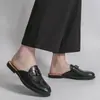 Sandalias tipo mula de verano para hombre de talla grande, sin talón, punta cerrada, slip-on de cuero