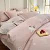 Juego de ropa de cama de cuatro piezas de algodón puro de alta calidad, alto número de hilos, engrosado, cepillado, 100% algodón, sábana, funda de edredón, funda de almohada, ropa de cama para todas las estaciones