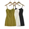 Cl2624-26 Vestido Verde de Renda com Cadarço Sem Alças Estilo Resort Retrô de Verão