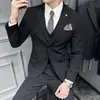 Traje de tres piezas 2026 de doble botonadura con solapa de muesca, traje de negocios de dos botones para el trabajo, otoño e invierno, corte slim, estilo profesional