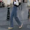 Calças Novo Estilo Primavera 2022 Jeans Reto Retro Calças Largas Caídas de Cintura Alta Femininas