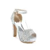 Sandálias de Salto Plataforma com Fivela de Verão para Mulheres, Salto Alto Peep-Toe, Disponíveis nos Tamanhos 32-43, Sapatos Femininos Estilo Europeu e Americano