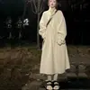 Casaco de lã feminino, comprimento médio, novo estilo outono e inverno, estilo Hepburn popular, versão coreana, sobretudo de lã solto e grosso