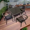 Mesa e Cadeiras Externas Cadeira de Rattan para Pátio Conjunto de Três Peças Mesa de Café para Varanda Cadeira de Lazer Tecida para Jardim Terraço Externo Proteção Solar Ferro Forjado