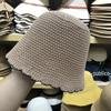 Chapéu de Pescador Estilo Japonês Estilo Ins Algodão Fresco Tricotado Chapéu Balde Feminino Verão Respirável Aba Ondulada Artístico em Forma de Sino