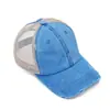 Amazon Comercio Exterior Nueva Malla Lavada con Agujeros para Cola de Caballo Gorra de Béisbol Malla Trasera Abierta Gorra Vieja de Secado Rápido con Visera
