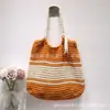 Bolsa de praia de cor sólida de grande capacidade para férias de verão na praia, bolsa de ombro casual dobrável portátil, bolsa tote de crochê tecida