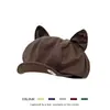 Bonito Boino de Cuero PU con Orejas de Gato de Dibujos Animados para Mujer, Sombrero Artístico Retro de Nicho para Pintor de Nubes, Moderno