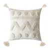 Capa de almofada geométrica com tufting estilo ins nórdico para sofá da sala de estar, capa de almofada de encosto de cama com borlas para quarto, com enchimento