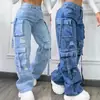 Pantalones Cargo de Mezclilla Rectos Largos con Múltiples Bolsillos para Mujer, Pantalones Casuales Sueltos Modernos y Versátiles