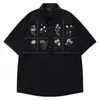 Camisas de Manga Curta Bordadas com Flores Estilo Retro Americano Indústria Pesada para Homens e Mulheres Marca Tendência Estilo Bf Soltas para Casal Camisas 2025