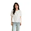 Blusa blanca estilo coreano de cuello redondo y manga abullonada, corte A holgado y favorecedor tipo babydoll para verano, elegante y versátil para ir al trabajo