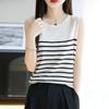 Nuevo Estilo Verano 2025 Chaleco de Punto sin Mangas Cuello Redondo Rayas Bloque de Color Camiseta Base de Tencel Seda de Morera para Mujer