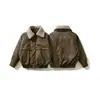 ORIGTEEN Jaqueta de Couro PU Vintage Desgastada com Gola de Pelo Removível de Inverno Casaco Águia Dourada Masculino Jaqueta de Algodão Grossa MY9025