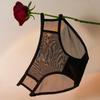 Nueva ropa interior popular con borde de encaje sexy con costuras de malla hueca, de talle bajo, tentación translúcida, calzoncillos realzadores de cadera para mujer