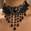 Bestseller transfronteiriço estilo gótico gargantilha de renda preta, moda sexy europeia e americana pulseira de flor de rosa rubi brilhante para mulheres
