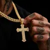 Collar de Cruz de Diamantes Completo Transfronterizo Europeo y Americano para Mujer, Colgante de Diamantes Coloridos Hip-Hop, Cadena para Clavícula, Moderna y Tendencia Cadena Cubana para Hombre
