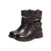 Botines Retro Plisados Apilados para Mujer 2026 Otoño/Invierno Nuevos Hebilla de Cinturón Tacón Grueso Botas Vaqueras Botines de Media Caña Pulidos Desgastados