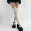 Calcetines de encaje estilo francés con lazo, hasta la rodilla, para mujer, estilo ballet primavera y otoño, medias blancas huecas hasta el muslo