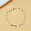 Pulsera de Cadena para Pareja de Moda Europea y Americana de Alta Venta Transfronteriza Cadena Cubana Plana Chapada en Cobre Oro de 18K