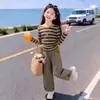 Conjunto de Sudadera a Rayas para Niñas Atuendo de Otoño 2026 Nuevo Estilo Coreano Conjunto de Dos Piezas para Primavera y Otoño para Niñas Mayores