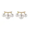 Aretes Pequeños de Plata de Ley 925 con Tres Perlas, Aretes Diarios Extremadamente Minimalistas de Celebridad de Internet para Mujer, Adornos de Oreja Lindos y Dulces, Moño