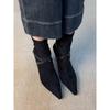 Botas Femininas Elegantes de Salto Alto com Zíper nas Costas, Couro Fosco com Fivela de Cinto, Bico Fino, Botas Curtas Elegantes, Botas Retro de Salto Agulha