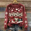 Sudadera de franela de ajuste slim con cuello redondo, elemento de patrón navideño transfronterizo, estampado digital, novedad 2025